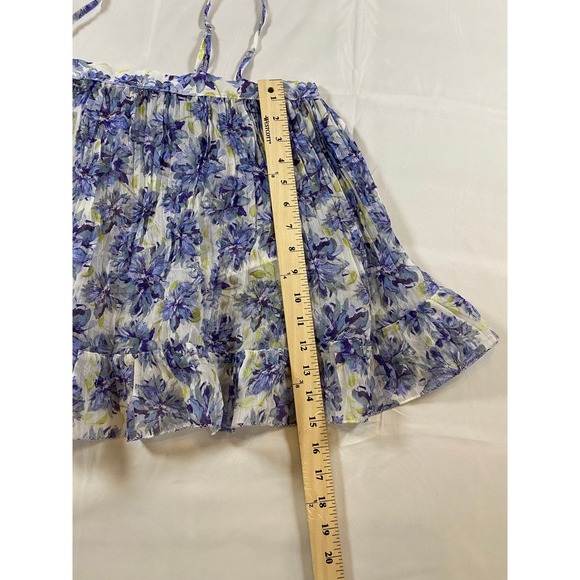 En Saison Blue Odessa Floral Pleated Babydoll Cami Top Ruffle Hem Womens Medium - Picture 7 of 13